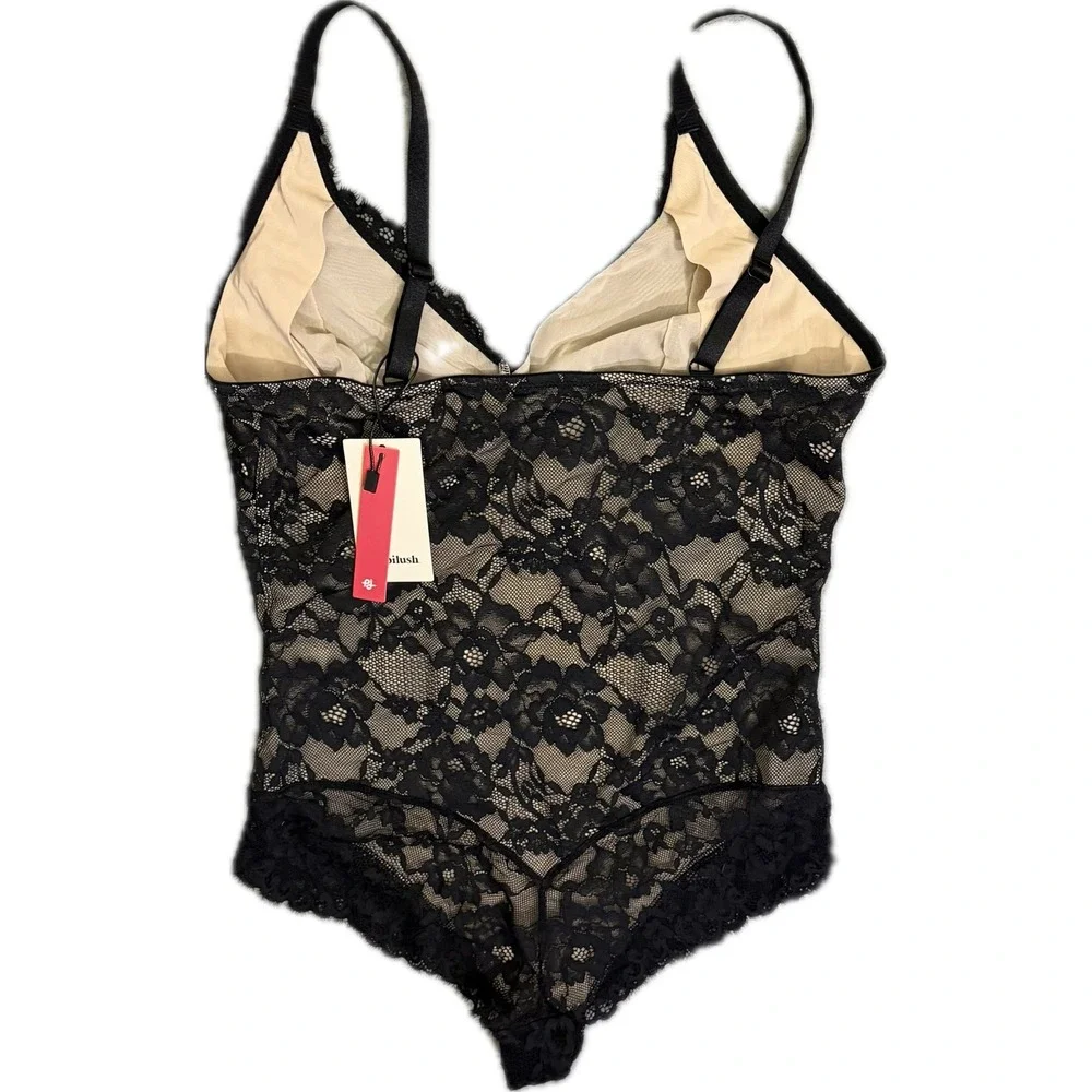 NWT Popilush Lace Shapewear Bodysuit Black V Neck Backless Thong Large - Picture 5 of 6